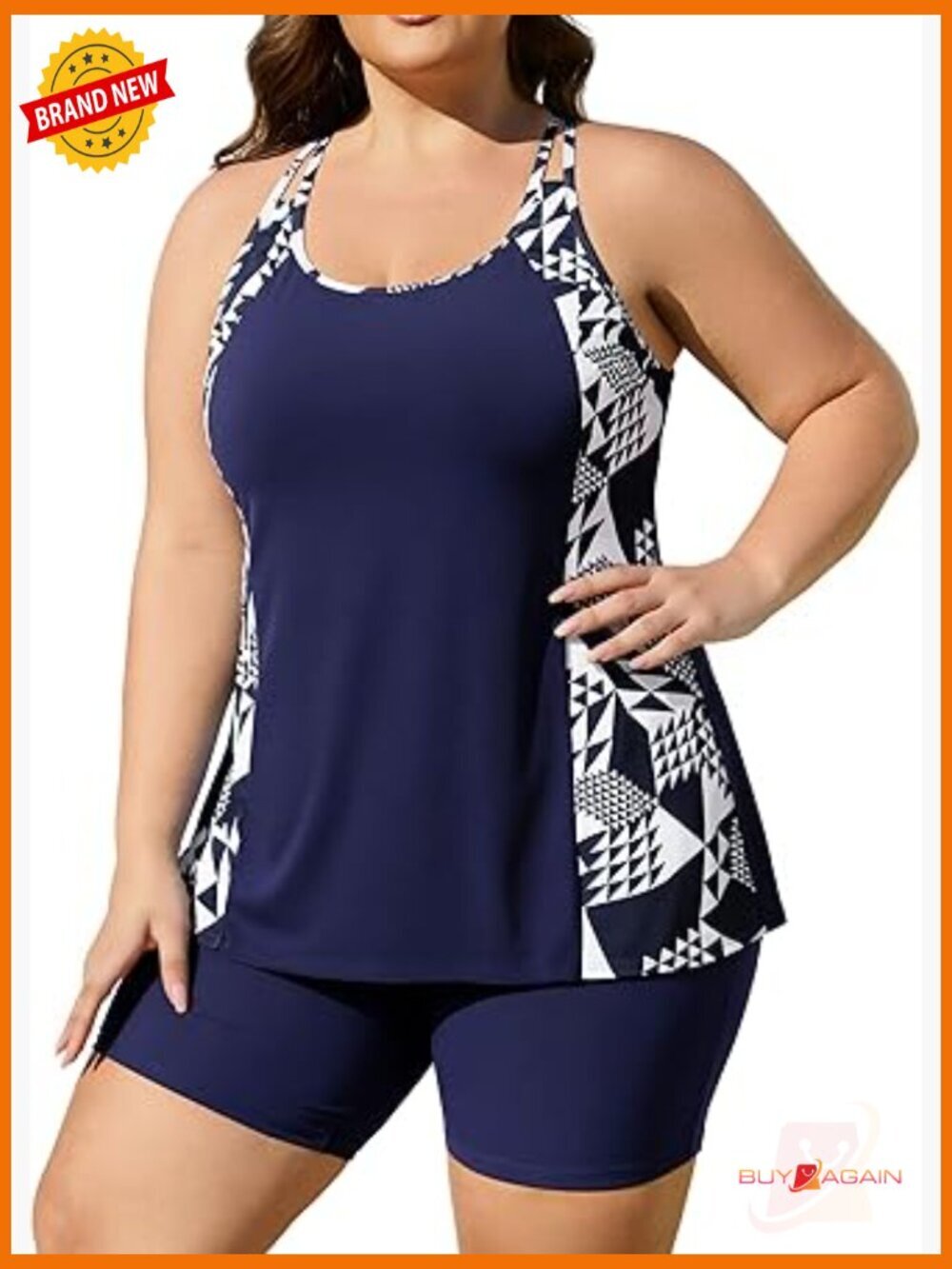 Plus Size Tankini Set - Two Piece Swimwear with Boy Shorts